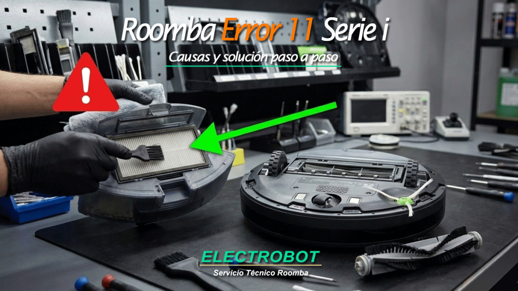 Solución del Roomba Error 11 en la Serie i revisando el sistema de aspiración y el filtro