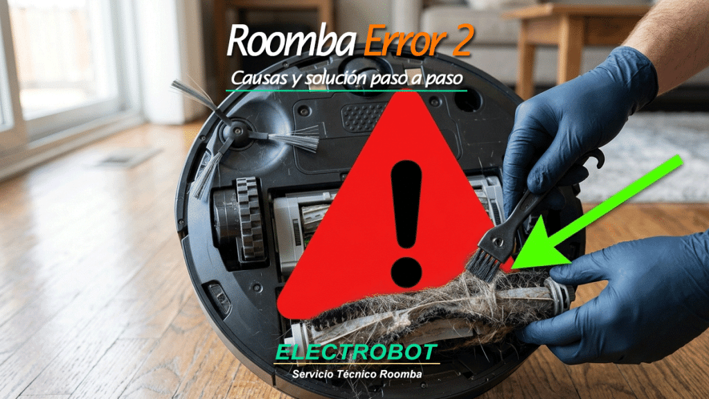 Roomba Error 2: qué significa, causas más frecuentes y cómo solucionar el bloqueo de cepillos paso a paso.
